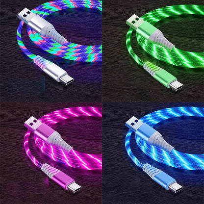 Flow Luminous USB Type C Cable 3A Fast Charging Data Cord for Samsung Xiaomi OPPO Huawei IPhone Charger Micro USB Wire LED Cable