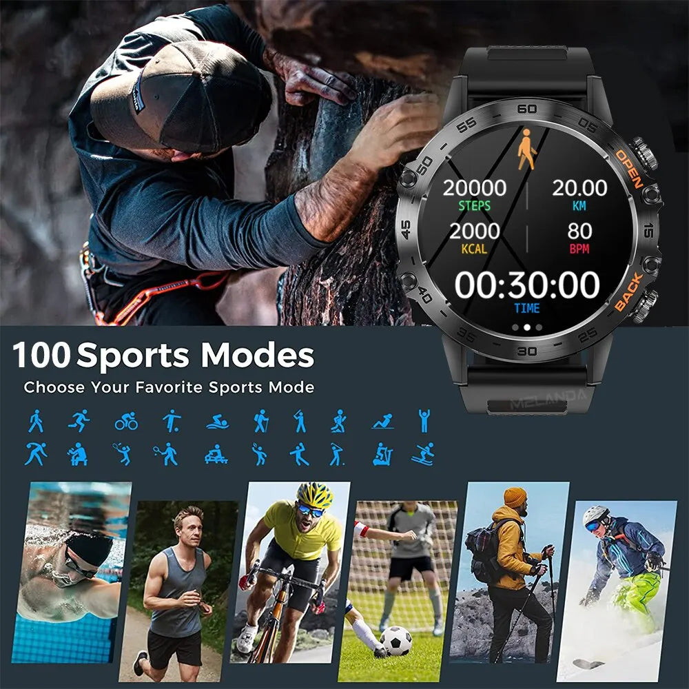 MELANDA Steel 1.39 Bluetooth Call Smart Watch Men Sports Fitness Tracker Watches IP67 Waterproof Smartwatch for Android IOS K52