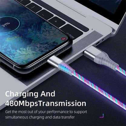 Flow Luminous USB Type C Cable 3A Fast Charging Data Cord for Samsung Xiaomi OPPO Huawei IPhone Charger Micro USB Wire LED Cable