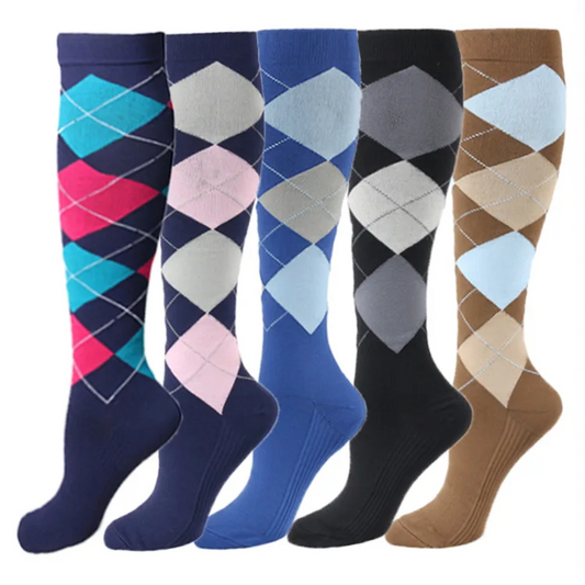 3 pairs Knee-high, no-slip compression socks Rhombus design